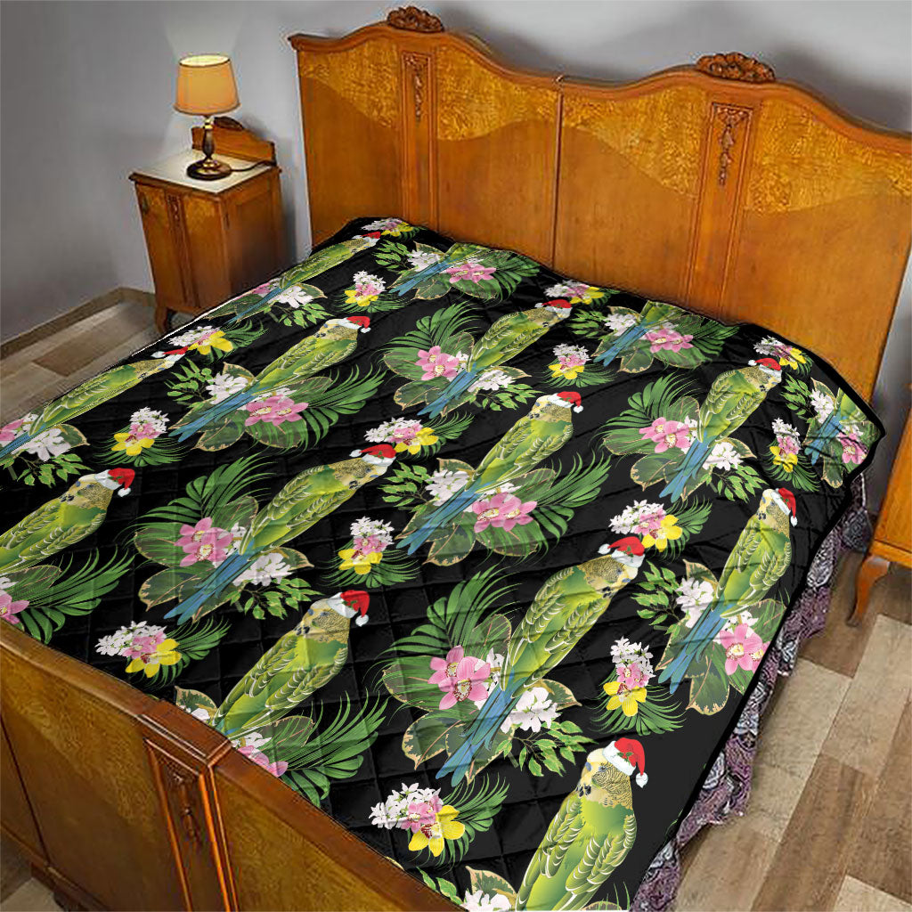 Aussie Santa Budgie Christmas Quilt Black Parakeet Tropical Floral