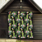 Aussie Santa Budgie Christmas Quilt Black Parakeet Tropical Floral