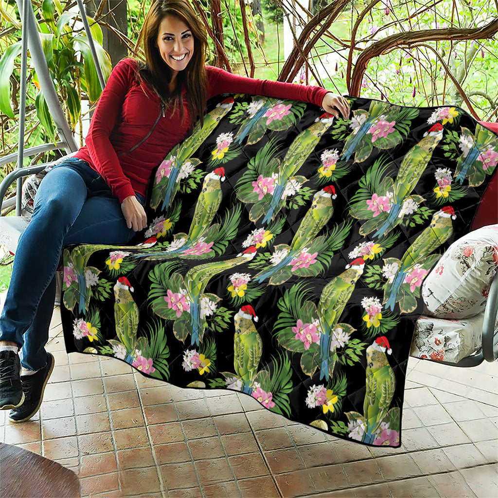 Aussie Santa Budgie Christmas Quilt Black Parakeet Tropical Floral