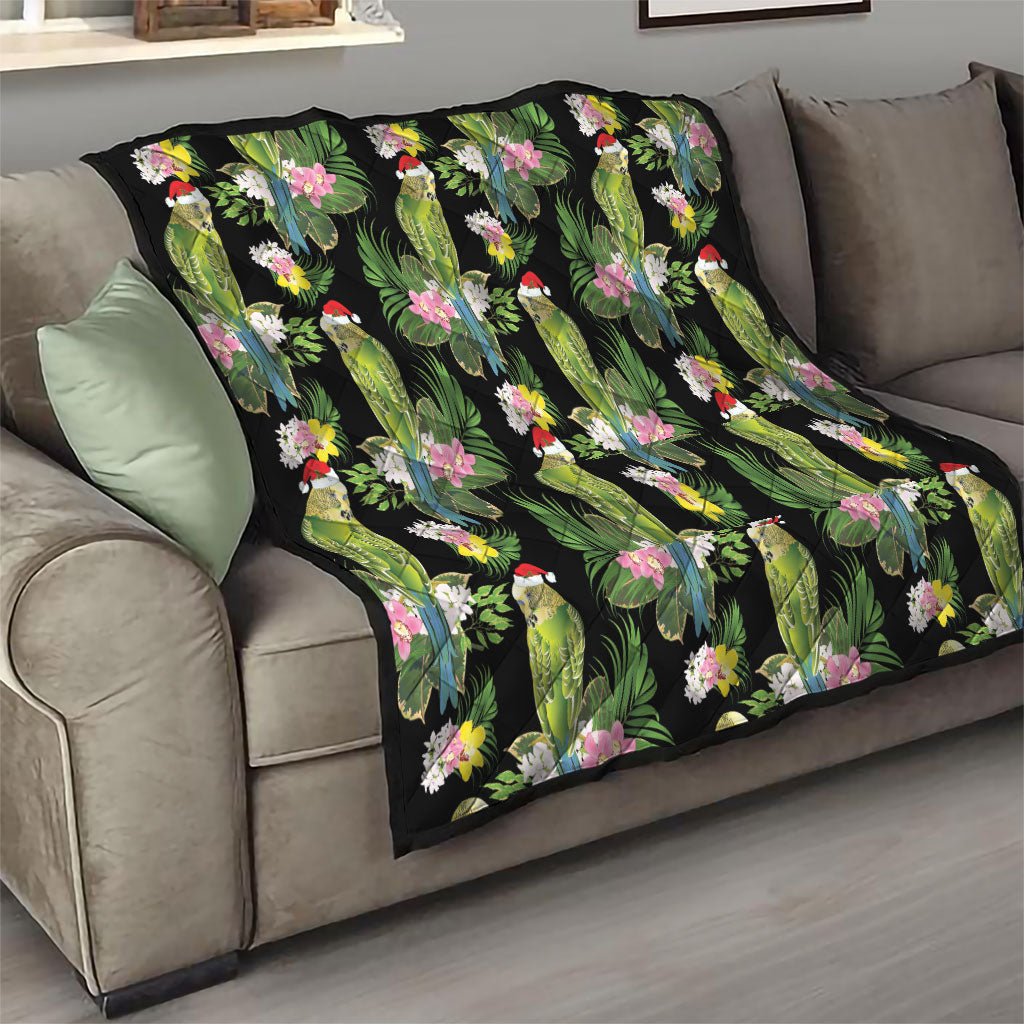 Aussie Santa Budgie Christmas Quilt Black Parakeet Tropical Floral