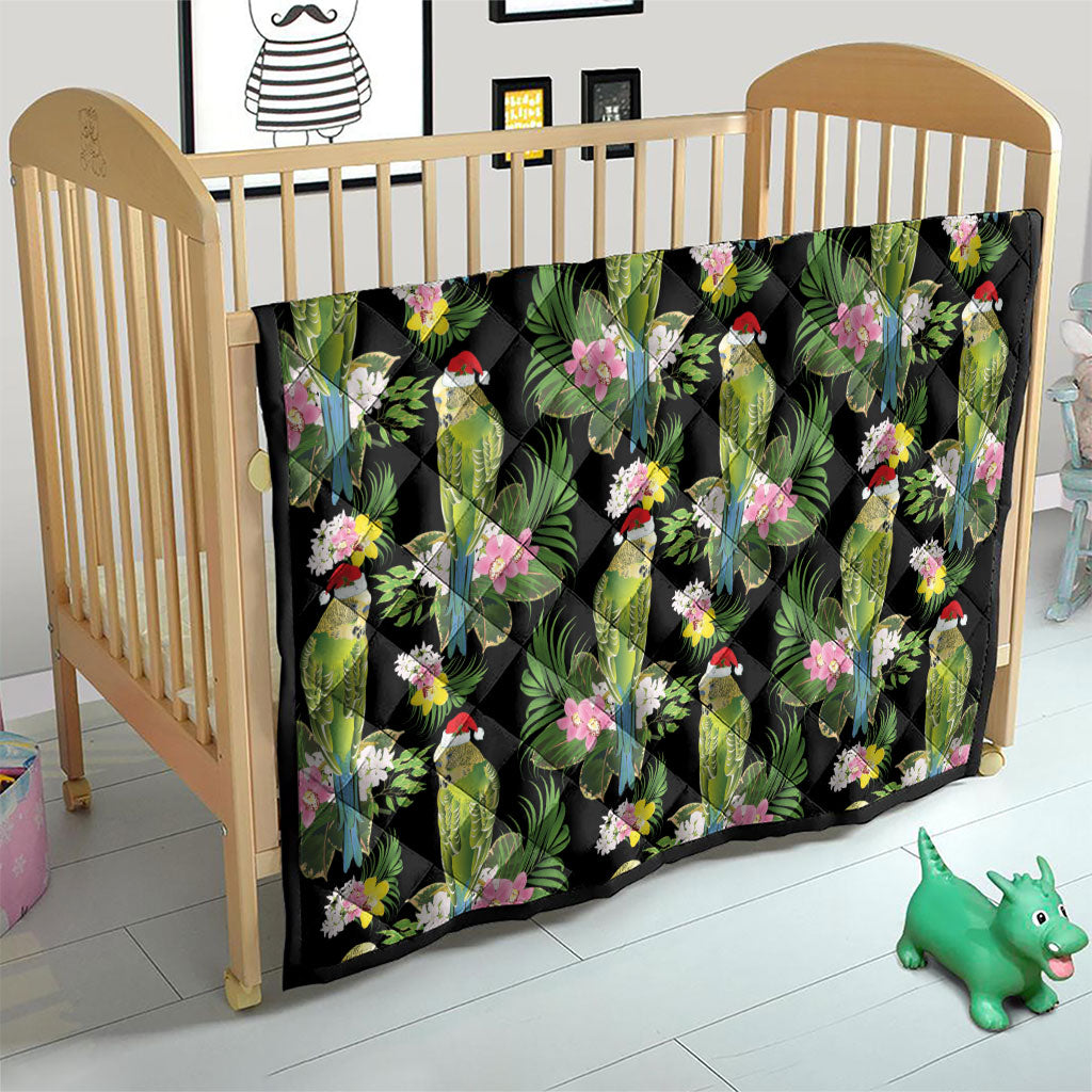 Aussie Santa Budgie Christmas Quilt Black Parakeet Tropical Floral