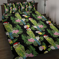 Aussie Santa Budgie Christmas Quilt Bed Set Black Parakeet Tropical Floral