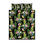 Aussie Santa Budgie Christmas Quilt Bed Set Black Parakeet Tropical Floral