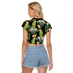 Aussie Santa Budgie Christmas Raglan Cropped T Shirt Black Parakeet Tropical Floral