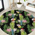 Aussie Santa Budgie Christmas Round Carpet Black Parakeet Tropical Floral