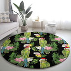 Aussie Santa Budgie Christmas Round Carpet Black Parakeet Tropical Floral
