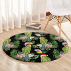 Aussie Santa Budgie Christmas Round Carpet Black Parakeet Tropical Floral