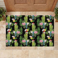 Aussie Santa Budgie Christmas Rubber Doormat Black Parakeet Tropical Floral