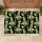 Aussie Santa Budgie Christmas Rubber Doormat Black Parakeet Tropical Floral