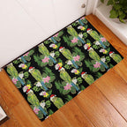 Aussie Santa Budgie Christmas Rubber Doormat Black Parakeet Tropical Floral