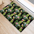 Aussie Santa Budgie Christmas Rubber Doormat Black Parakeet Tropical Floral