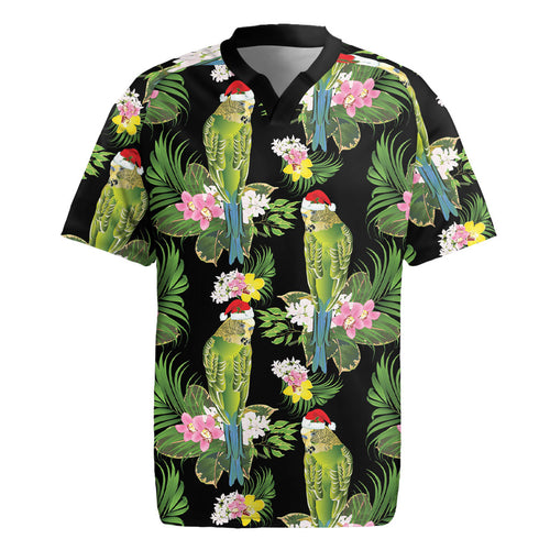 Aussie Santa Budgie Christmas Rugby Jersey Black Parakeet Tropical Floral