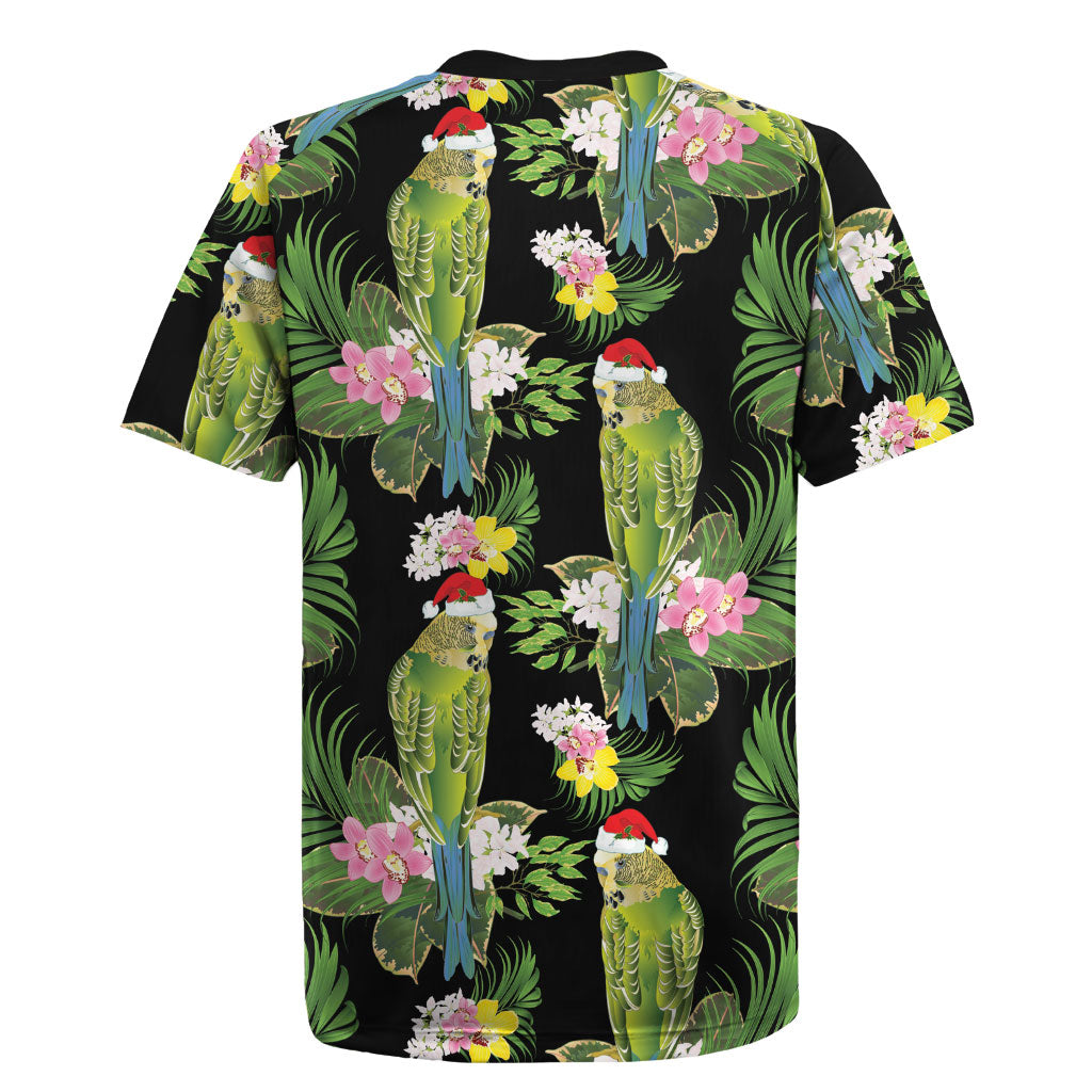 Aussie Santa Budgie Christmas Rugby Jersey Black Parakeet Tropical Floral