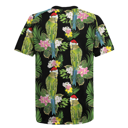 Aussie Santa Budgie Christmas Rugby Jersey Black Parakeet Tropical Floral