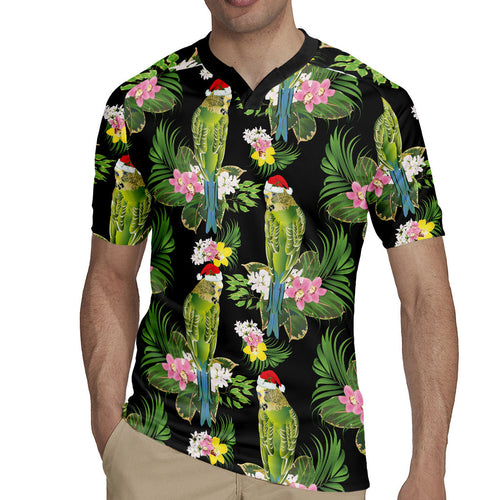 Aussie Santa Budgie Christmas Rugby Jersey Black Parakeet Tropical Floral