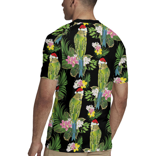 Aussie Santa Budgie Christmas Rugby Jersey Black Parakeet Tropical Floral