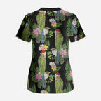 Aussie Santa Budgie Christmas Scrub Top Black Parakeet Tropical Floral