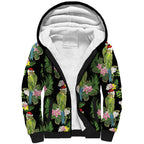 Aussie Santa Budgie Christmas Sherpa Hoodie Black Parakeet Tropical Floral