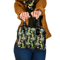 Aussie Santa Budgie Christmas Shoulder Handbag Black Parakeet Tropical Floral