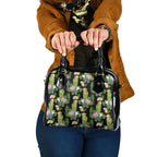 Aussie Santa Budgie Christmas Shoulder Handbag Black Parakeet Tropical Floral