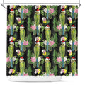 Aussie Santa Budgie Christmas Shower Curtain Black Parakeet Tropical Floral