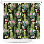 Aussie Santa Budgie Christmas Shower Curtain Black Parakeet Tropical Floral