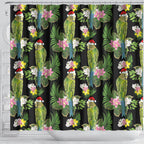 Aussie Santa Budgie Christmas Shower Curtain Black Parakeet Tropical Floral