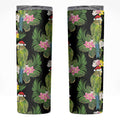 Aussie Santa Budgie Christmas Skinny Tumbler Black Parakeet Tropical Floral