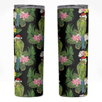 Aussie Santa Budgie Christmas Skinny Tumbler Black Parakeet Tropical Floral