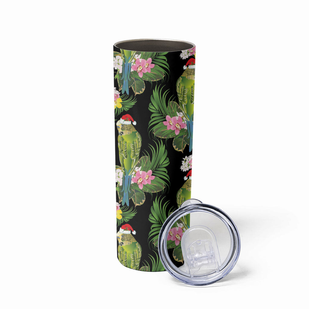 Aussie Santa Budgie Christmas Skinny Tumbler Black Parakeet Tropical Floral