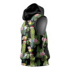 Aussie Santa Budgie Christmas Sleeveless Hoodie Black Parakeet Tropical Floral