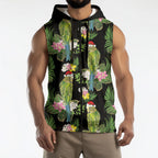 Aussie Santa Budgie Christmas Sleeveless Zip Hoodie Black Parakeet Tropical Floral