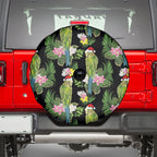 Aussie Santa Budgie Christmas Spare Tire Cover Black Parakeet Tropical Floral