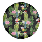 Aussie Santa Budgie Christmas Spare Tire Cover Black Parakeet Tropical Floral