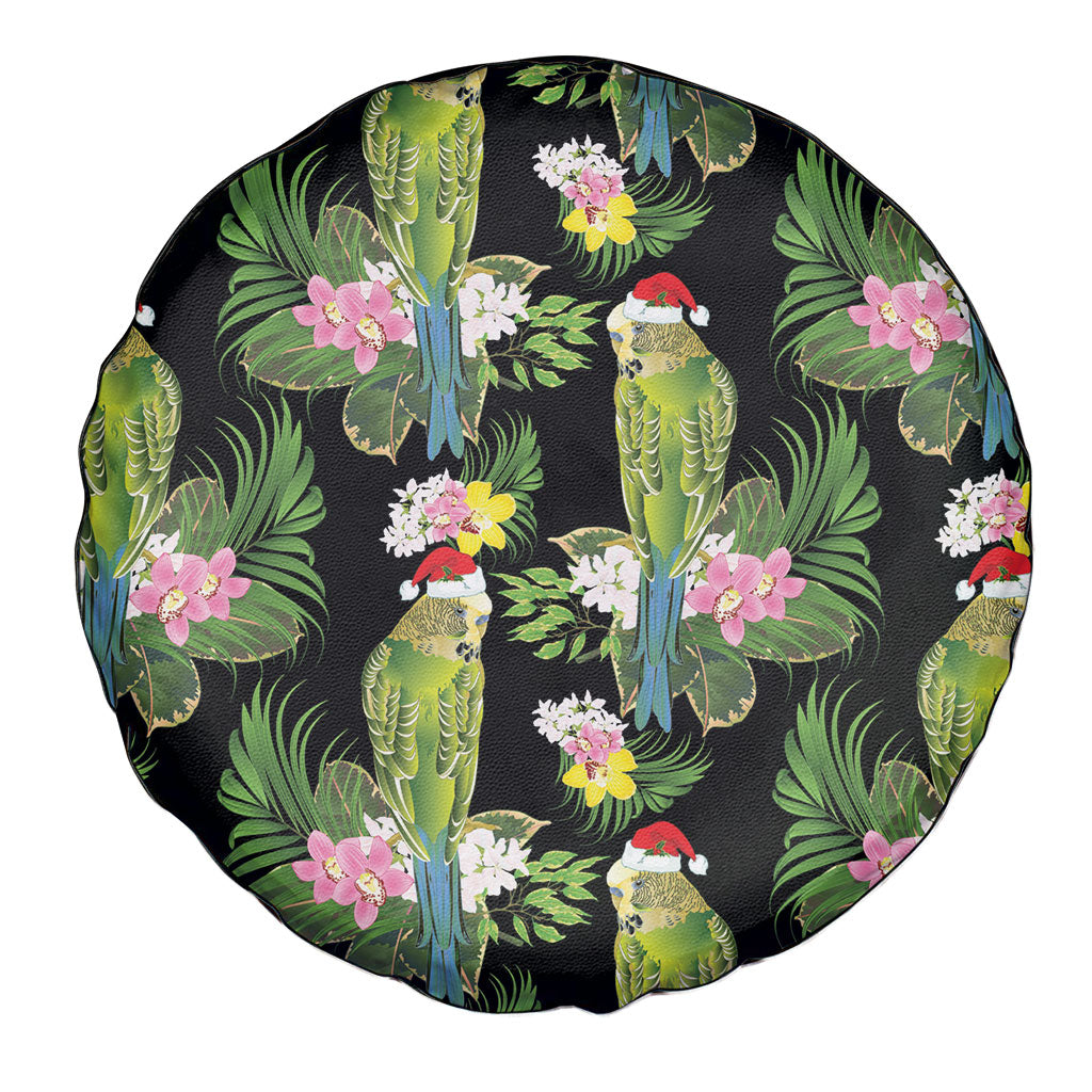 Aussie Santa Budgie Christmas Spare Tire Cover Black Parakeet Tropical Floral