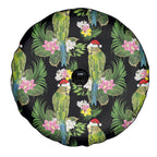 Aussie Santa Budgie Christmas Spare Tire Cover Black Parakeet Tropical Floral