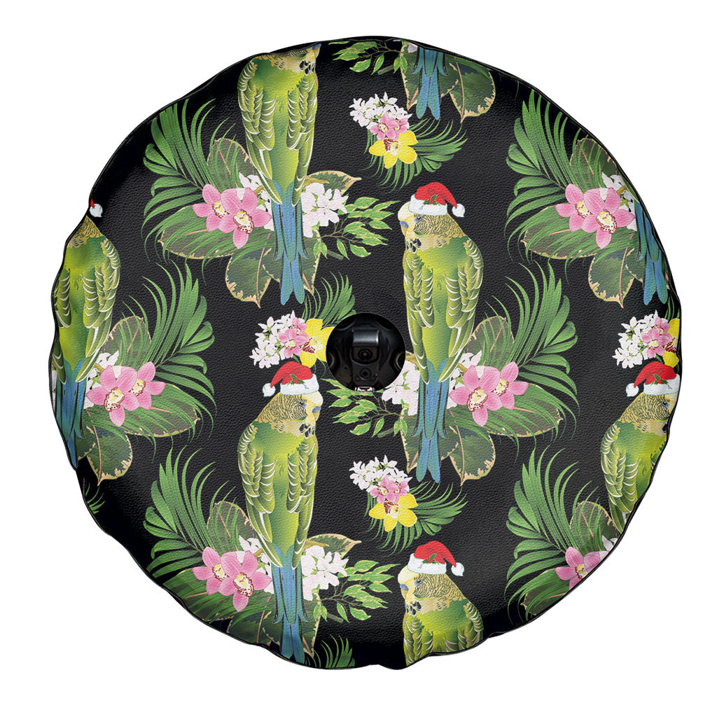 Aussie Santa Budgie Christmas Spare Tire Cover Black Parakeet Tropical Floral