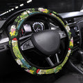 Aussie Santa Budgie Christmas Steering Wheel Cover Black Parakeet Tropical Floral