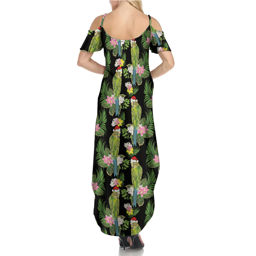 Aussie Santa Budgie Christmas Summer Maxi Dress Black Parakeet Tropical Floral