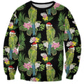 Aussie Santa Budgie Christmas Sweatshirt Black Parakeet Tropical Floral