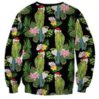 Aussie Santa Budgie Christmas Sweatshirt Black Parakeet Tropical Floral