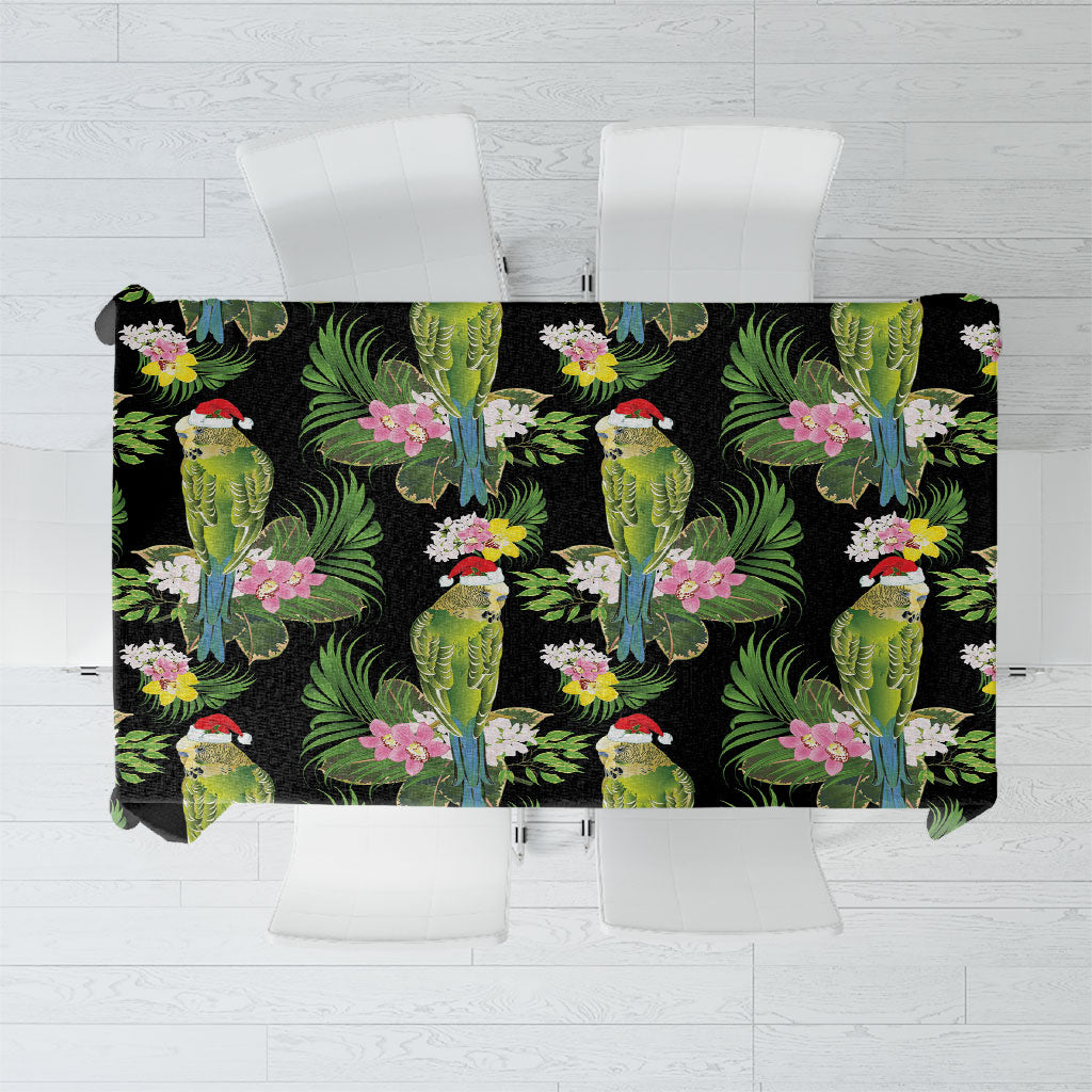 Aussie Santa Budgie Christmas Tablecloth Black Parakeet Tropical Floral