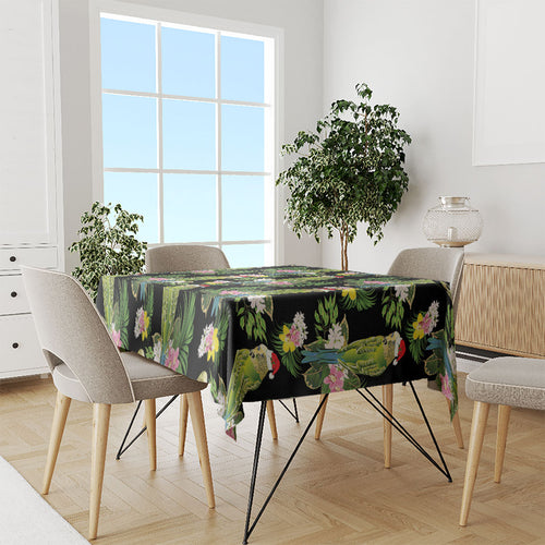 Aussie Santa Budgie Christmas Tablecloth Black Parakeet Tropical Floral