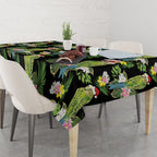 Aussie Santa Budgie Christmas Tablecloth Black Parakeet Tropical Floral