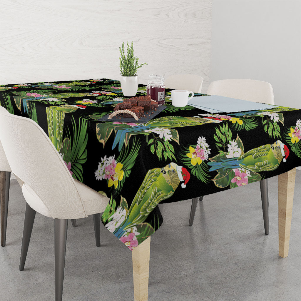 Aussie Santa Budgie Christmas Tablecloth Black Parakeet Tropical Floral