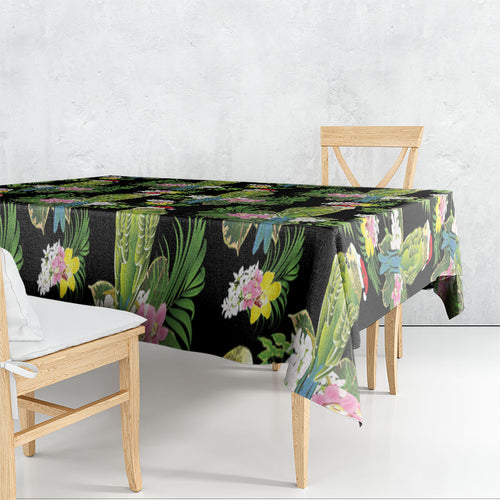 Aussie Santa Budgie Christmas Tablecloth Black Parakeet Tropical Floral