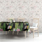Aussie Santa Budgie Christmas Tablecloth Black Parakeet Tropical Floral