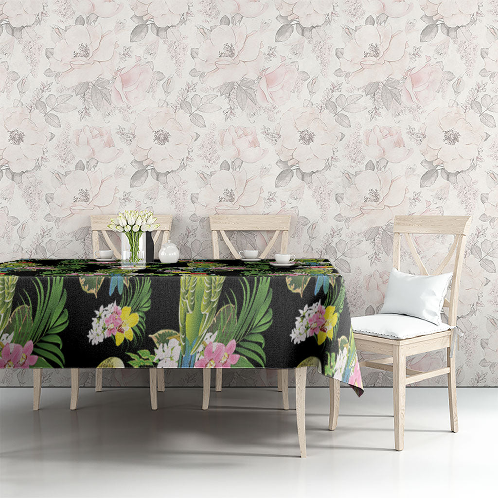 Aussie Santa Budgie Christmas Tablecloth Black Parakeet Tropical Floral