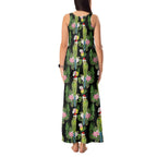 Aussie Santa Budgie Christmas Tank Maxi Dress Black Parakeet Tropical Floral