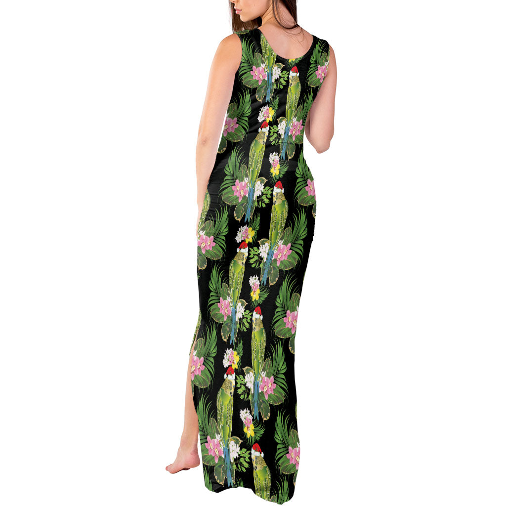 Aussie Santa Budgie Christmas Tank Maxi Dress Black Parakeet Tropical Floral